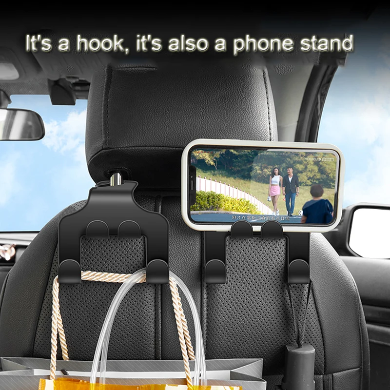 

2023 Universal Car Seat Headrest Hook 4 Pack Hanger Storage Organizer for Handbag Purse Coat Vehicle Car Black Auto Accessories