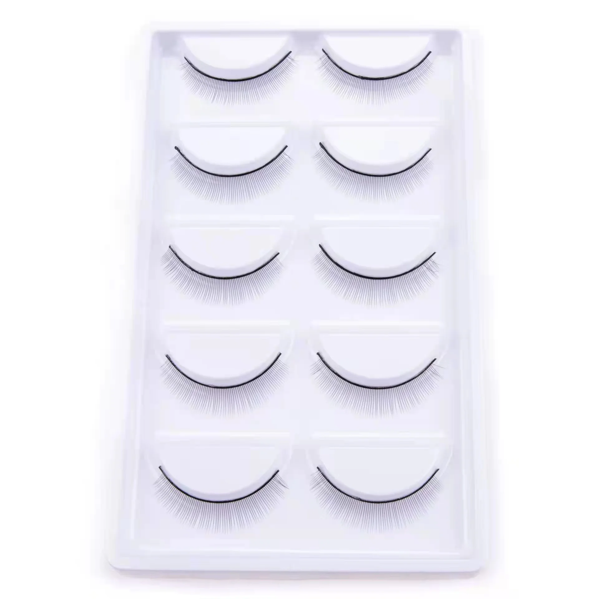 Set of 5 pairs of manga-inspired faux mink lashes for anime cosplay or natural Korean-style makeup, displayed in a soft, full-strip lash tray. 8