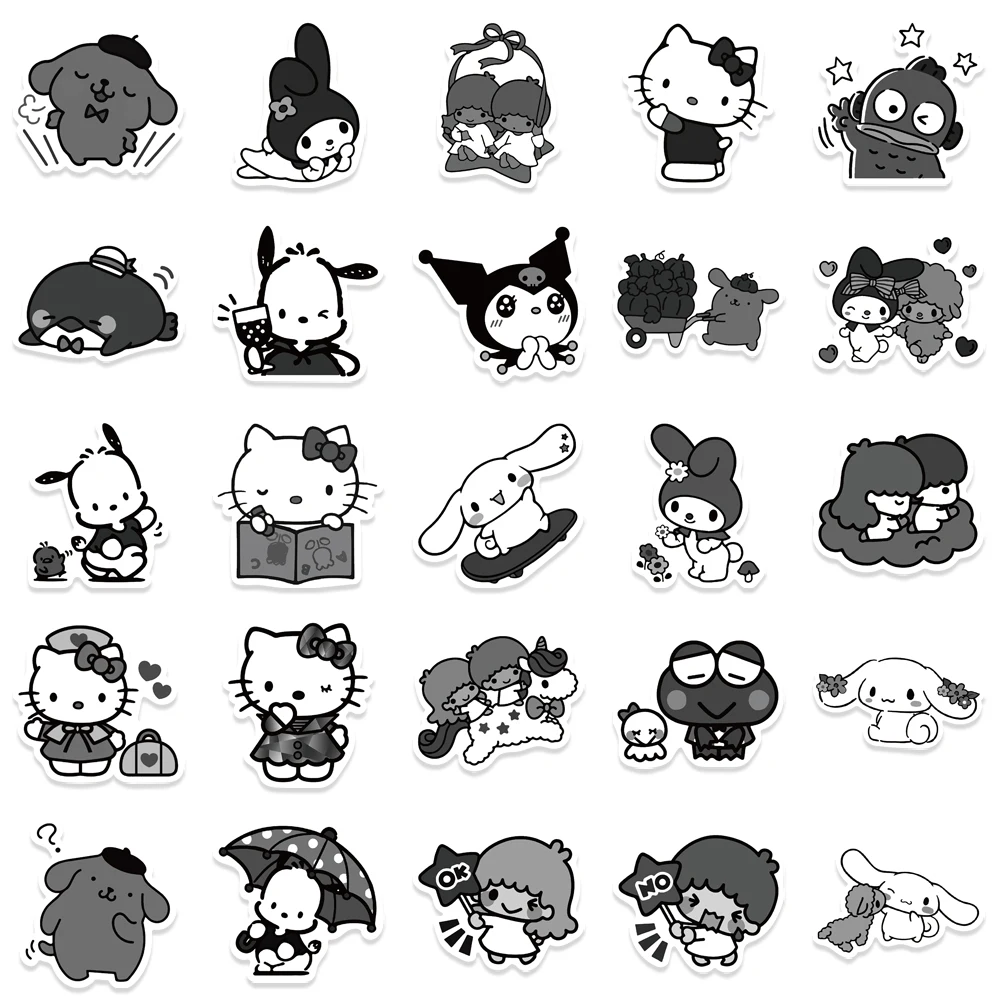 50 Pcs Kuromi Stickers Pack Kitty White Theme Waterproof Sticker