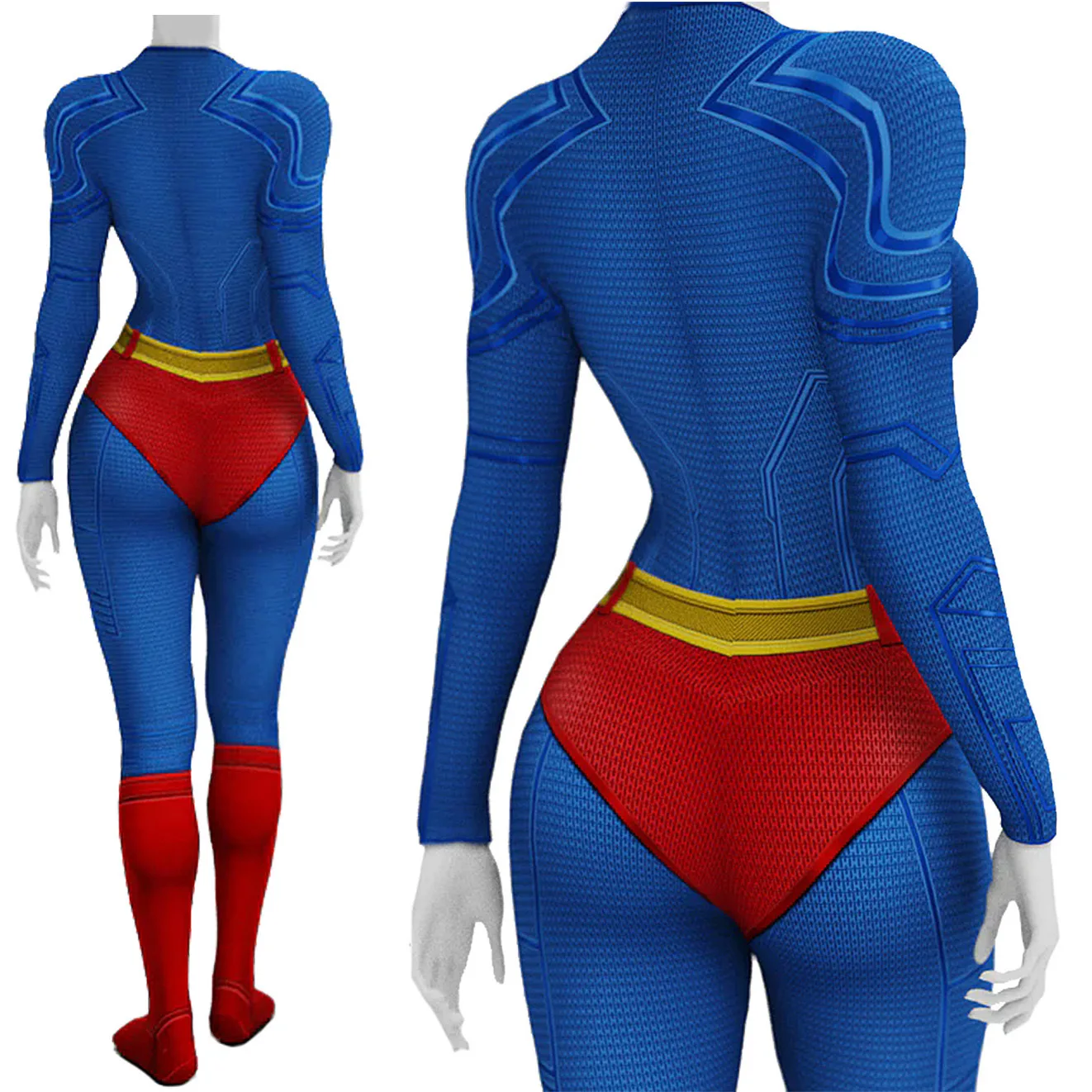 Red, Blue, and Yellow Spandex Zentai Bodysuit Cosplay Costume for Women