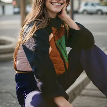 Giacca da donna in pile sfocato con cerniera corta manica lunga capispalla casual caldo patchwork invernale 3x cappotto invernale per donna taglie forti 1