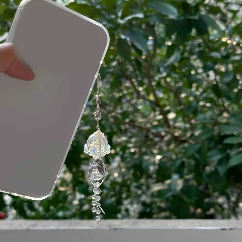 Jellyfish Tassel Y2K Jellyfish Mobile Key Chain Sea Shell Fish Korean Phone Charm Keycord Beads Chain Jellyfish Beaded Pendent