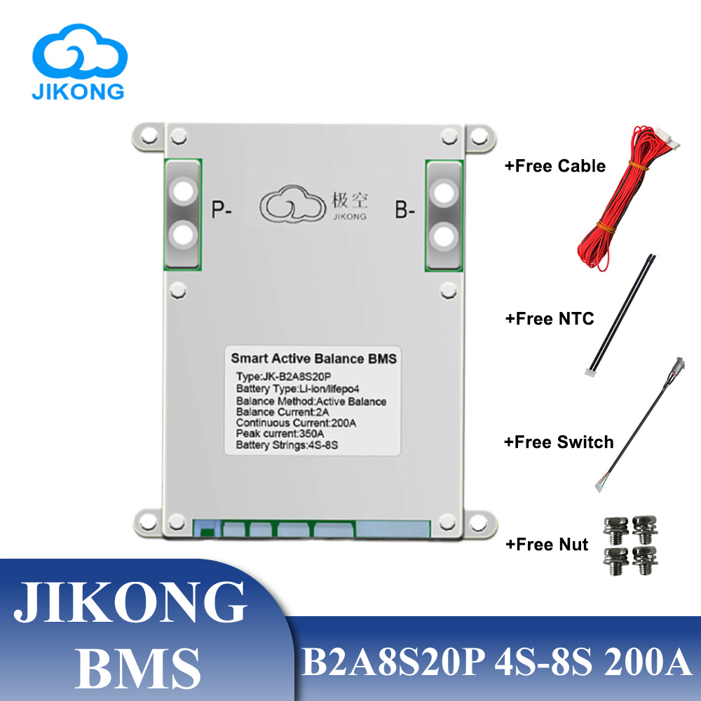 JIKONG BMS JK B2A8S20P Smart 2A Active Balance 4S 5S 6S 7S 8S 200A 12V 24V Bluetooth for Li-ion LiFePo4 LTO Camping Ebike