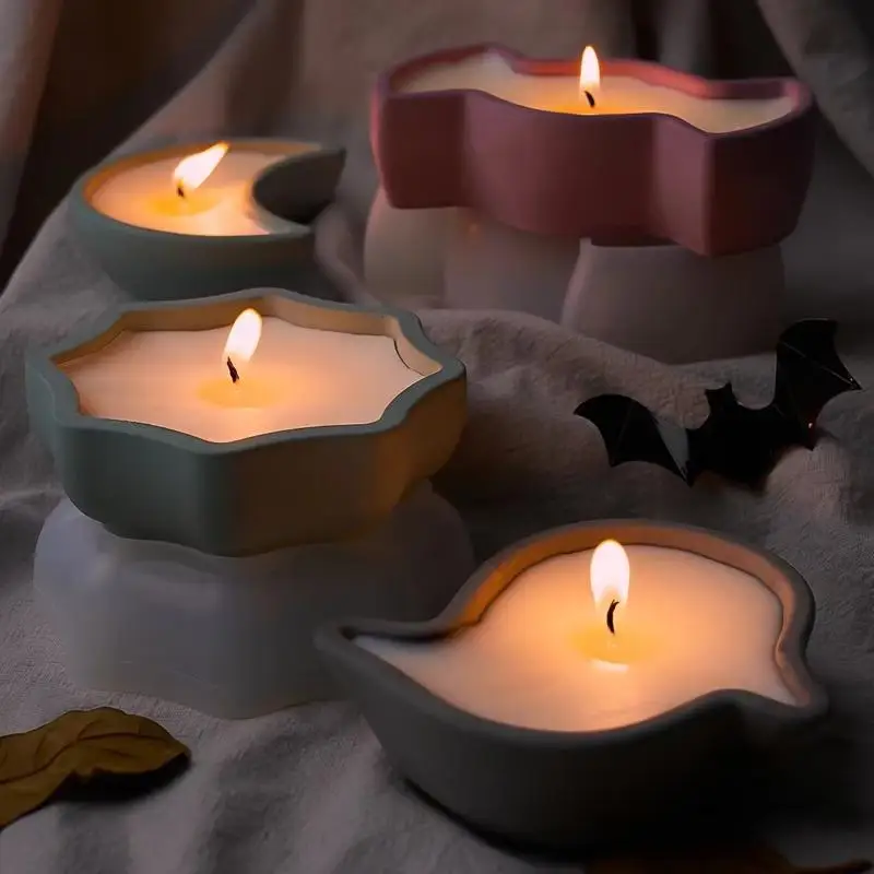 Halloween Tray Silicone Mold Ghost Spider Web Pumpkin Tray Molds Candle Cup Cement Plaster Tray Mold Jewelry Display Trays Mould