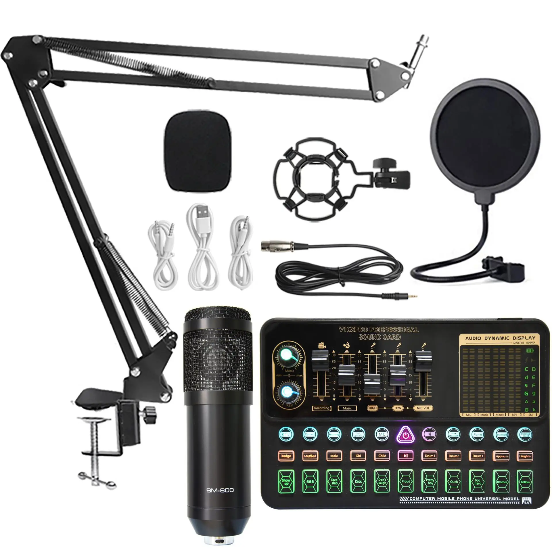 studio microphone BM 800 Professional Audio V8 Sound Card Set BM800 Mic Studio Condenser Microphone for Karaoke Podcast Recording Live Streaming usb microphone Microphones