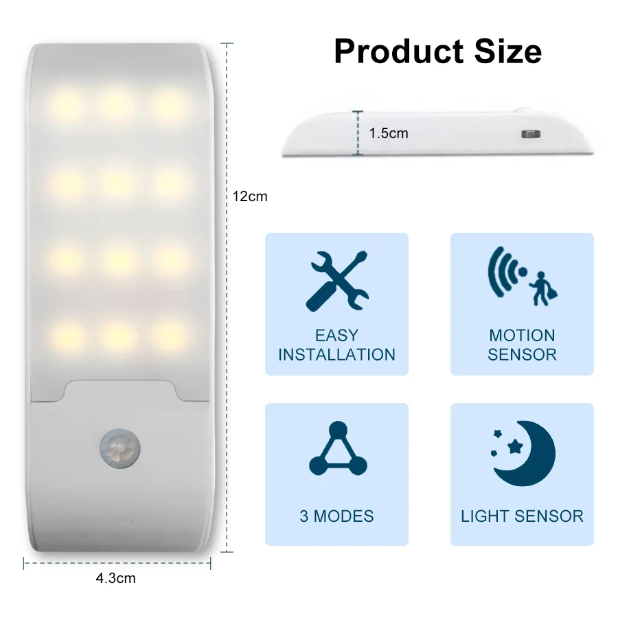 Motion Sensor LED Night Light Wireless Rechargeable Powered LED Cabinet Lamp For Bedroom Kitchen Wardrobe Staircase Lighting - 3