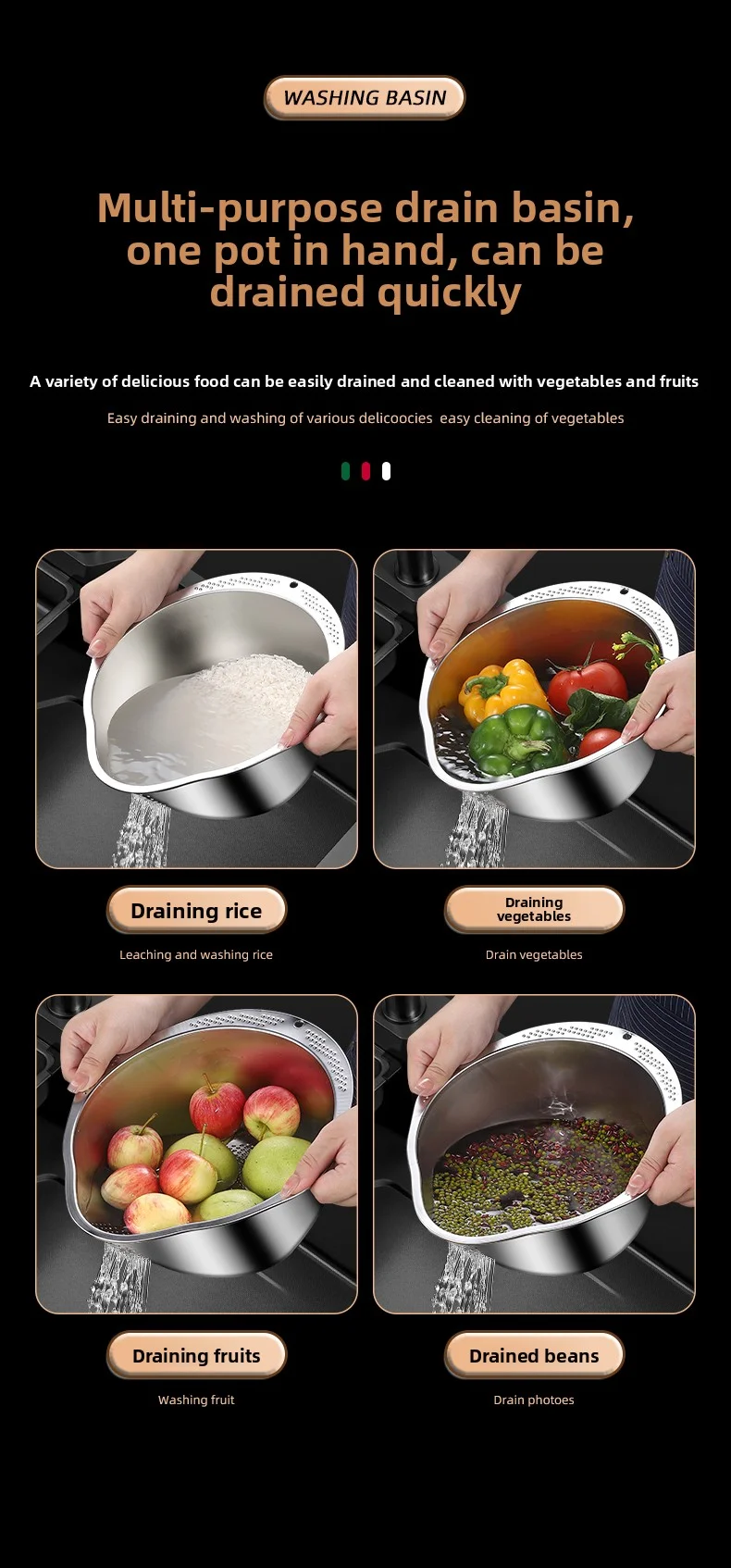 Rice Washing Bowl With Strainer 26 Cm