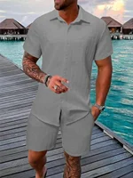 Tenue de plage décontractée pour hommes, nouveau modèle d'été, chemise élégante, sportive et confortable avec col, manches courtes, Short, ensemble deux pièces 4