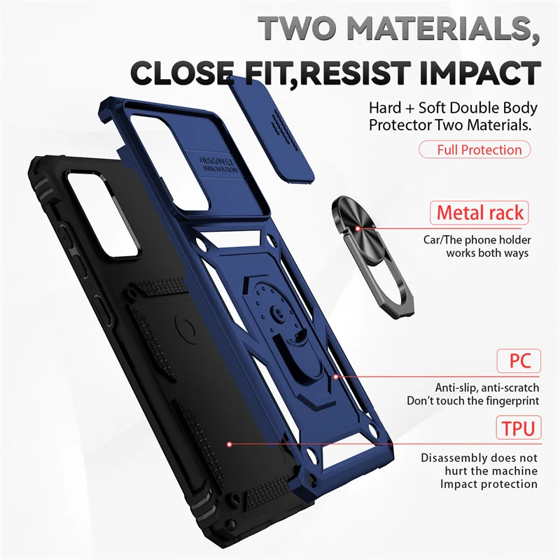 Shockproof Slide Camera Armor Case with Car Magnetic Holder Ring for Smartphone Protection