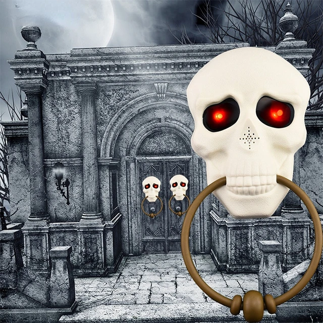 Halloween Decoration Skull Head Plastic Doorbell Horror Skeleton Props Eyes Glowing Electric Toys Haunted House Home Decor 1