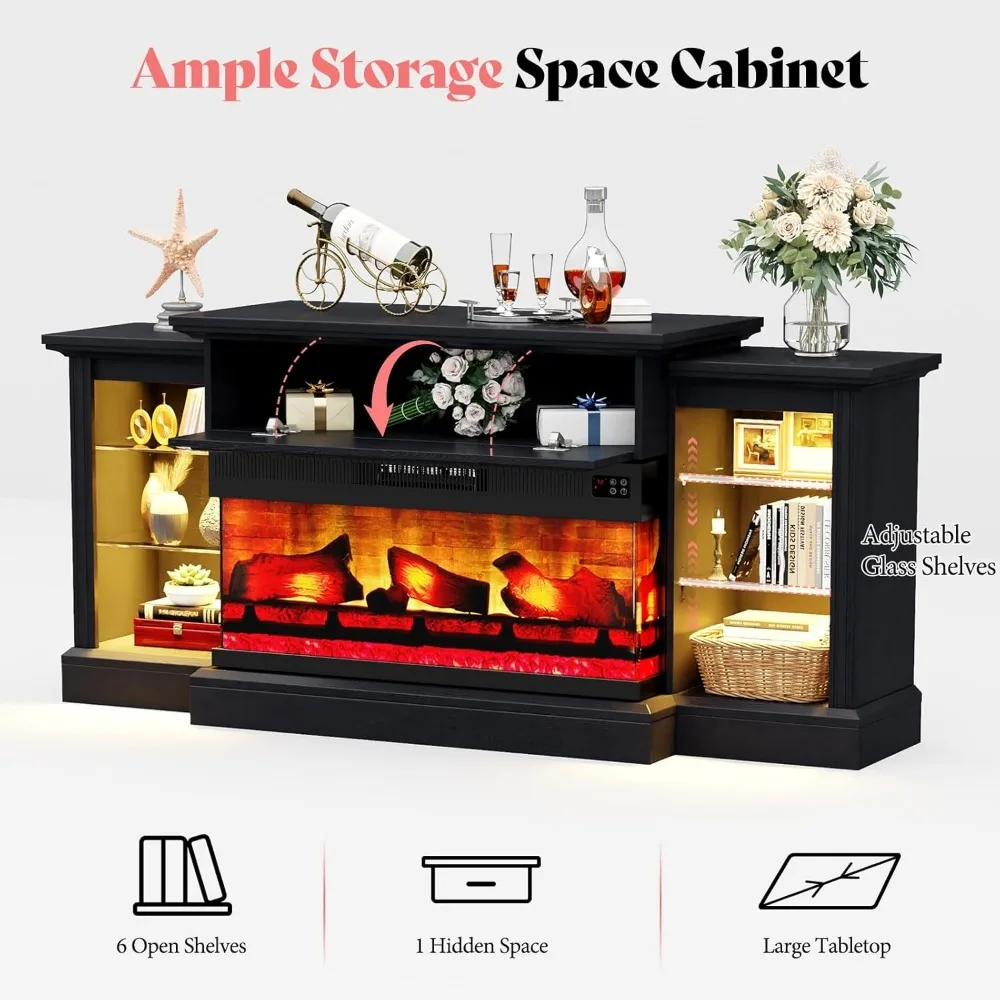 70" Electric Fireplace with Mantel, Farmhouse 3-Sided Fireplace TV Stand for TVs up to 75 Inch, Entertainment Center 6
