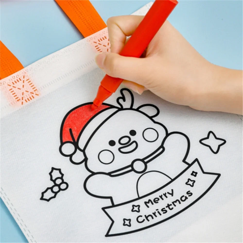 Cartoon Christmas Diy Graffiti Bag Handmade Painting Non-Woven Bags for Children Arts Crafts Color Filling Handbag Xmas Gift gift bags christmas gift bags