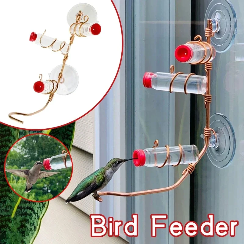 Fenster-Kolibri-Futterspender Aus Kupfer – Mit Saugnäpfen Für 3 Flaschen