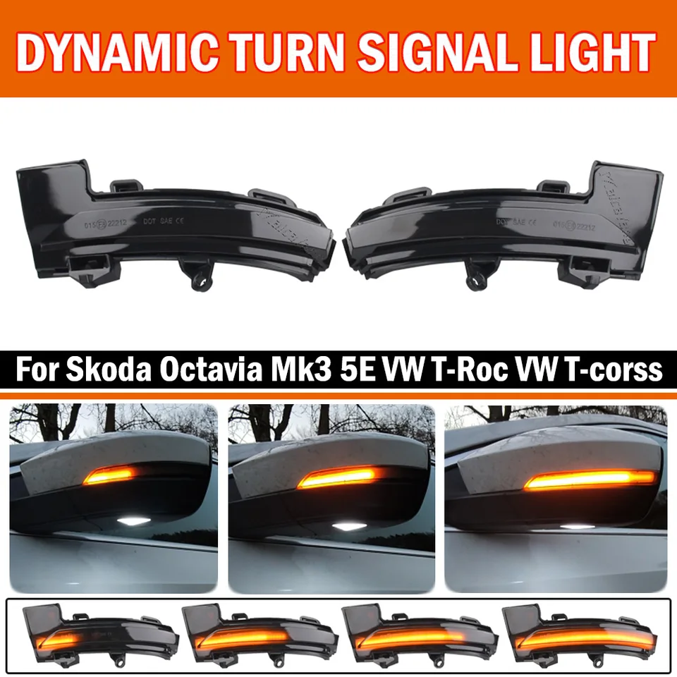 Indicatore Direzione Dinamico LED Per VW T-Roc, T-Cross, Skoda Octavia - 2 Pezzi