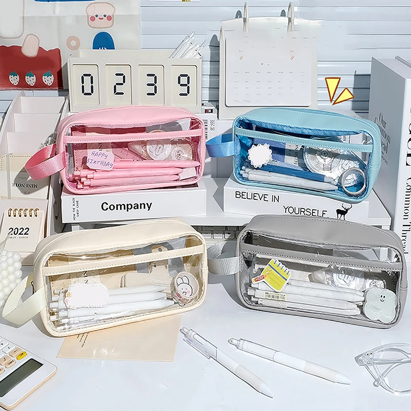 Astuccio Trasparente Grande Capacità Impermeabile Porta Cancelleria Scolastica Portatile Contenitore per Materiali Artistici Stile INS Borsa Porta Penne - immagine 2