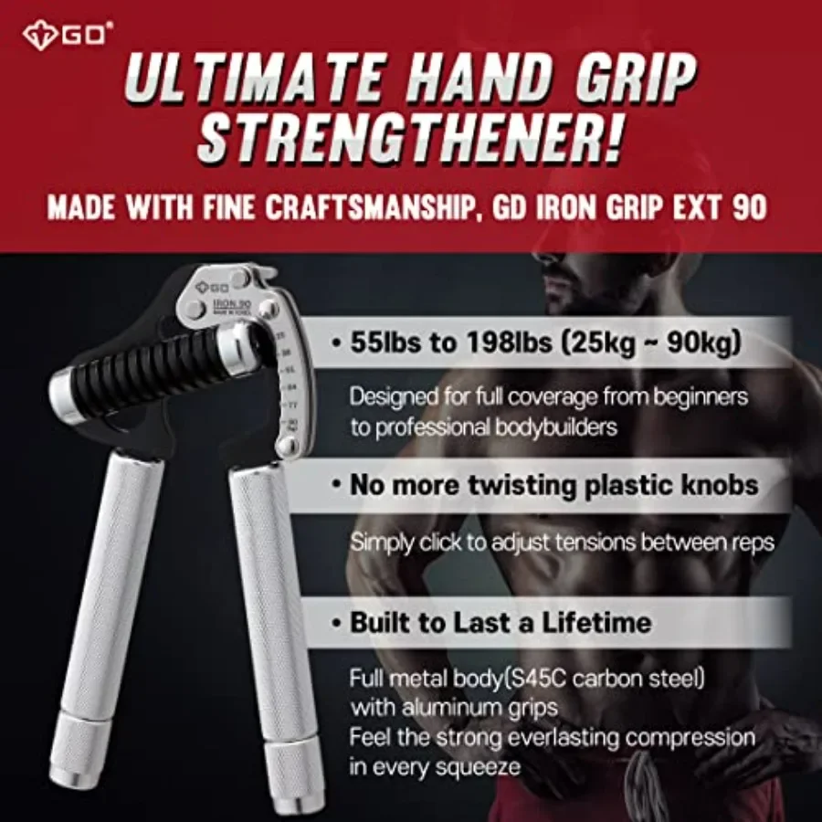 Grip Strength Trainer Adjustable Hand Gripper Strengthener Hand Grip Exerciser Wrist Strengtheners Silent & Durable – Forearm, F