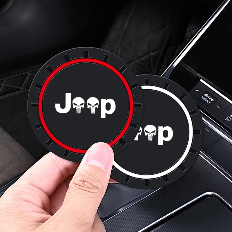 Car Cup Holder Anti Slip Insert Coasters Pads 2pcs For Jeep Renegade Compass Wrangler JK JL Grand Cherokee cup holder coasters cup holder inserts car coaster pads
