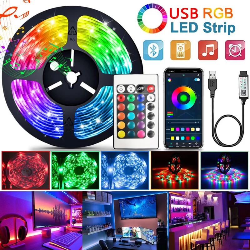 

LED TV USB Strip Light RGB Flexible Lamp Tape 3535 Diode USB Cable Bluetooth Control DC 5V Desk Screen TV Background Lighting
