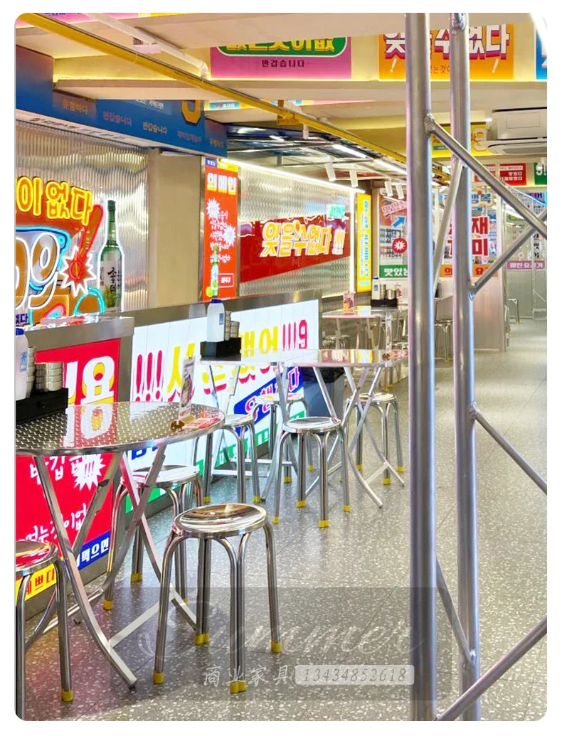 Hong Kong-style food stall table and chair combination tea restaurant stainless steel square snack barbecue skewer shop Malatang