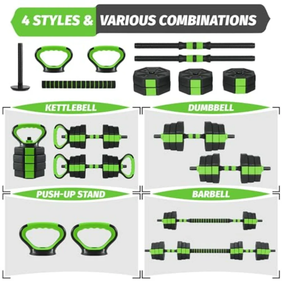 44lbs Adjustable Dumbbell Set, 4-in-1 Free Weight Set with Connector Bar, Convert to Barbell, Kettlebell, Push-Up Stand & Weight