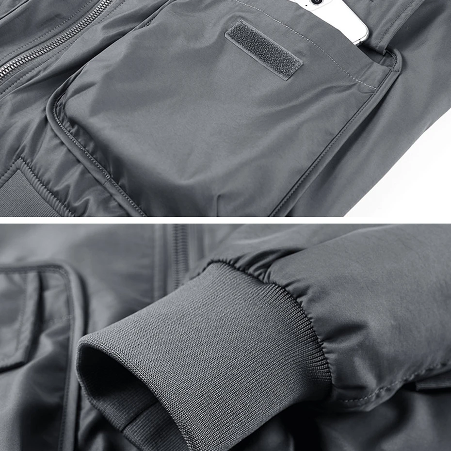 Black Bomber Jackets Men Military Baseball Jacket Cargo Coat Male Fashion Casual Solid Color Pilot Jacket Outerwear