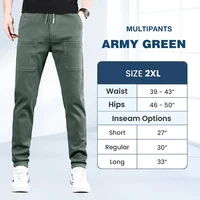 MultiPants High Stretch Multi-pocket Durable Cargo Pants Ice Silk Solid Color Waterproof High Elastic Men's Casual Daily Wear 1