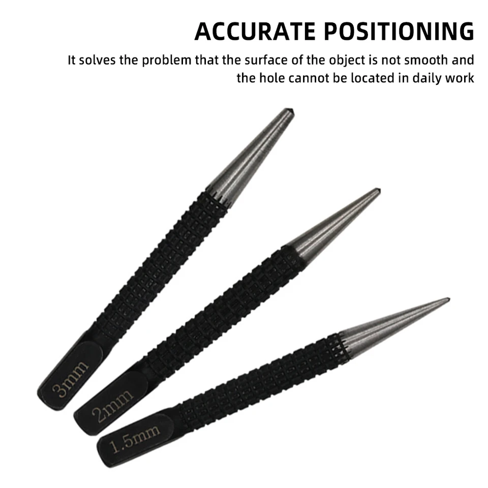 3Pcs Non-Slip Center Pin Punch Set 1.5/2/3mm High-carbon Steel