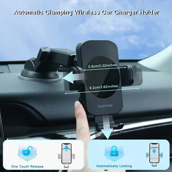 Wireless Car Charger, 15W Fast Charging Auto Clamping Car Charger, windshield, Dashboard, air Vent Phone Mount Phone Holder 3
