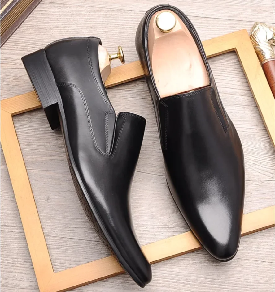 Britische Business-formelle Herren-Schuhe aus echtem Leder mit spitzer Zehenpartie, Oberschicht aus Rindsleder für Herren, koreanische Version, braunes einstufiges Rindsleder – Detail 11