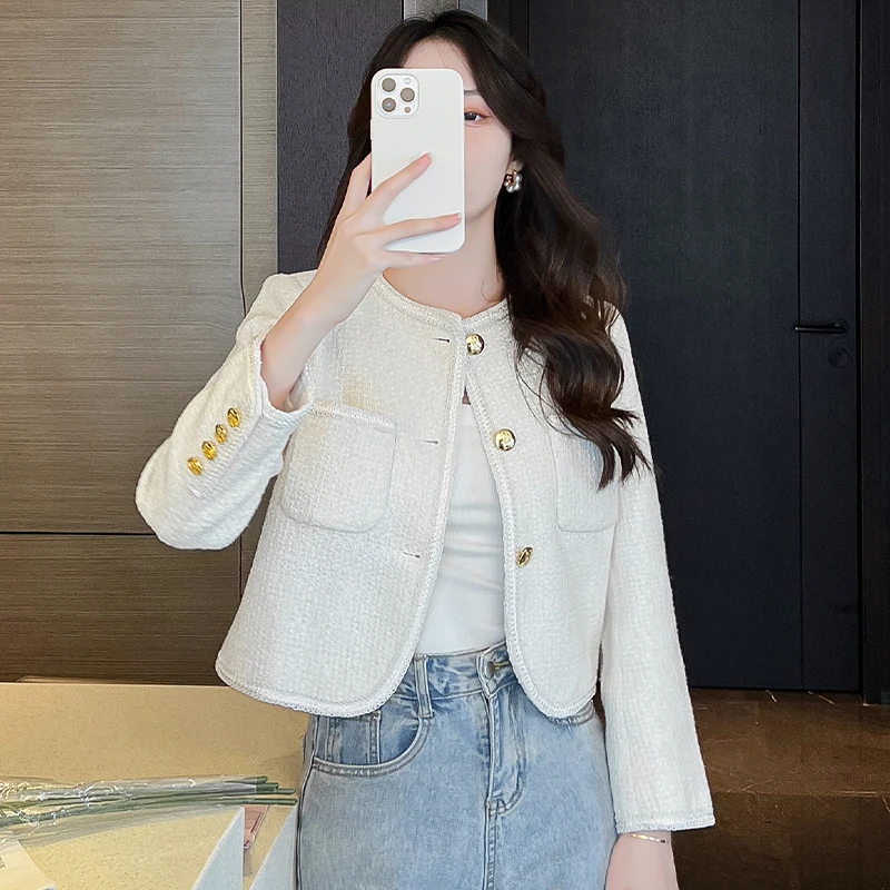 Autumn Women's Clothing Short Design Long Sleeve Button Fly Office Lady Suits Blazers Elegant Female Woolen Coats Black Beige