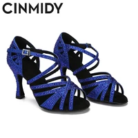 CINMIDY Blue Latin Dance Shoes Women Tango Rumba Ballroom Rhinestones Dance ShoesFor Women Red Wedding Shoes Waltz  Dance Heels 1