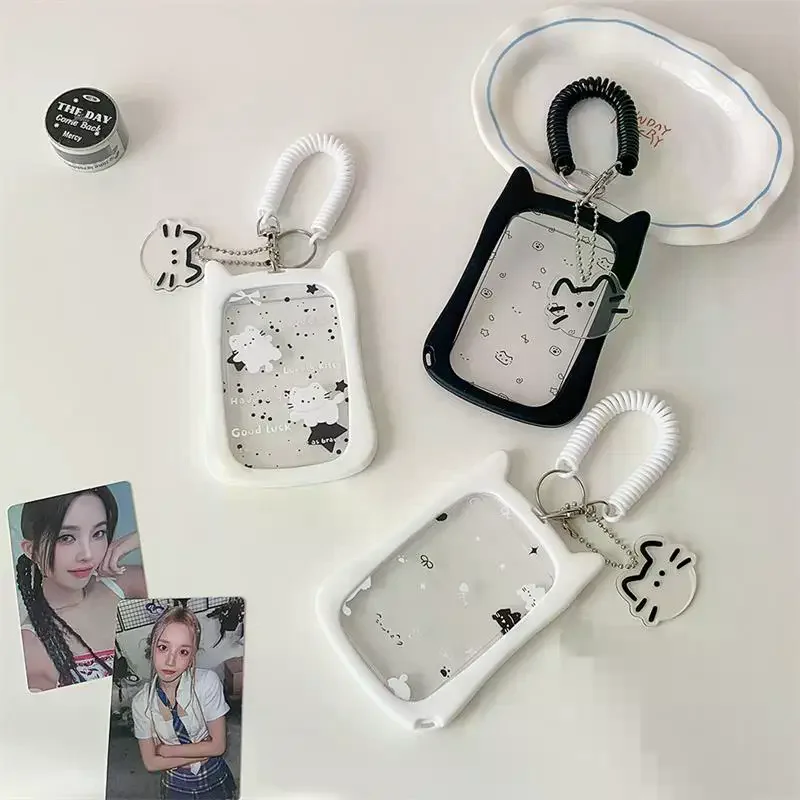 Portafoto per gatti carino con portacarte in corda elastica Portafoto per idol Display per carte di archiviazione per foto Proteggi borsa con ciondolo Decor Portachiavi Regali - immagine 2