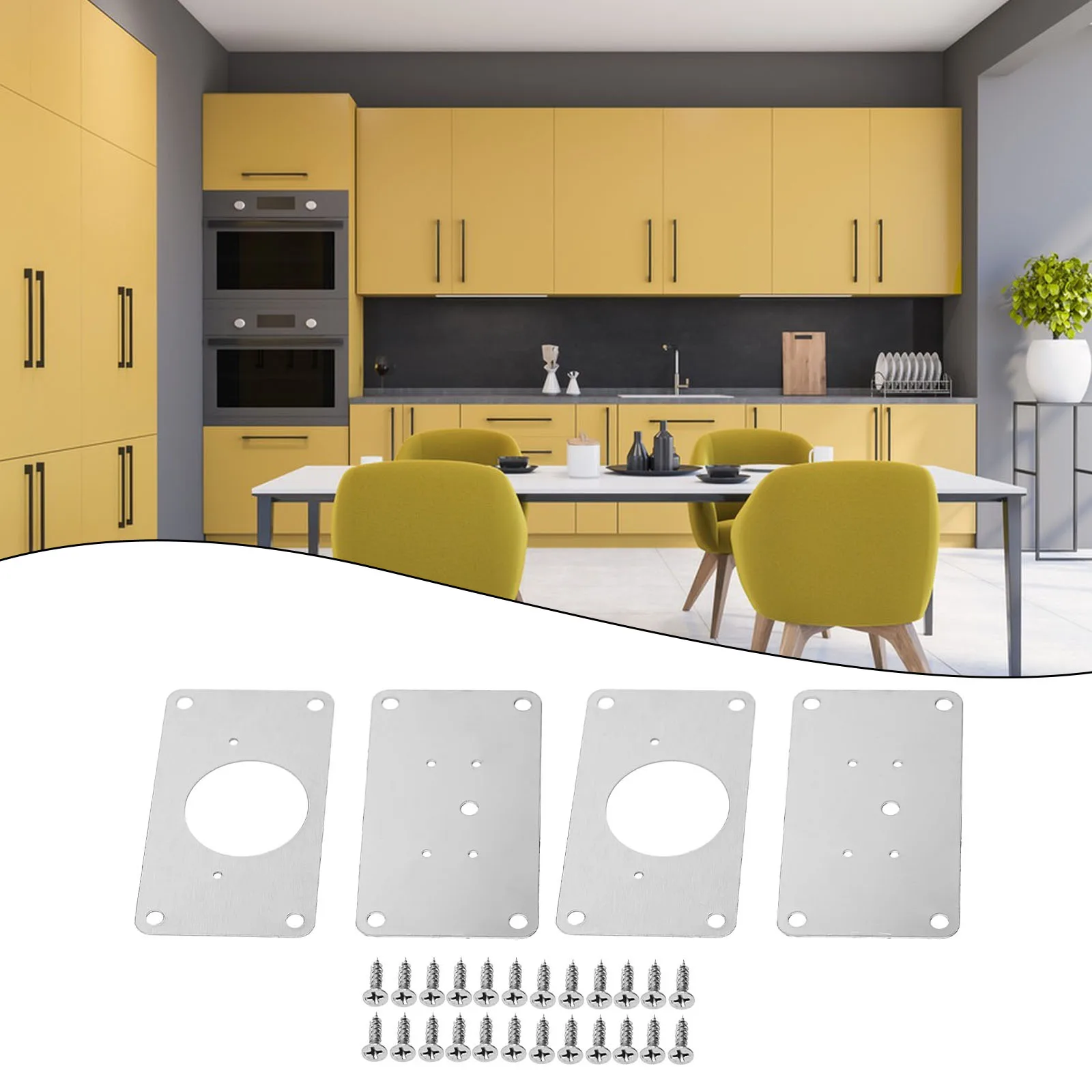 Cabinet Hinge Repair PlateKit Kitchen Cupboard Door Hinge Mounting Plate With Holes Flat Fixing Brace Brackets