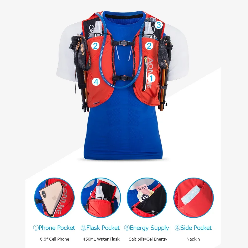 AONIJIE C962 Advanced Skin 12L Hydration Backpack Pack Bag Vest Soft Water Bladder Flask For Hiking Trail Running Marathon Race 3