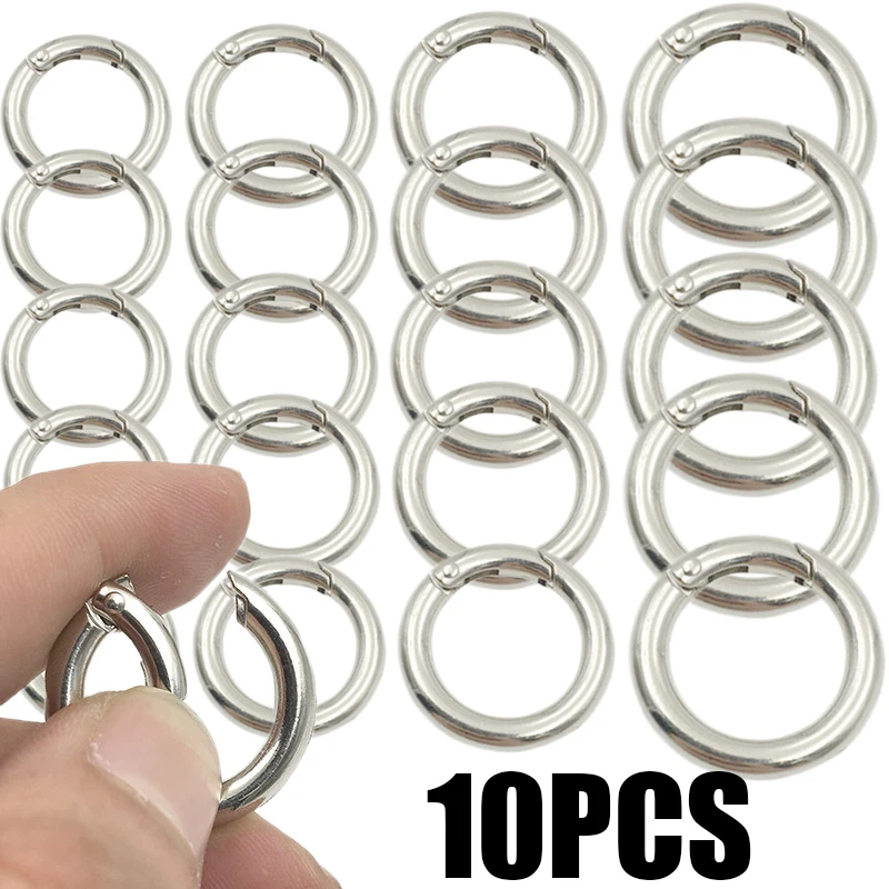 10pcs Metal O Ring Spring Clasps for DIY Jewelry Openable Round Carabiner Keychain Bag Clips Hook Dog Chain Buckles Connector
