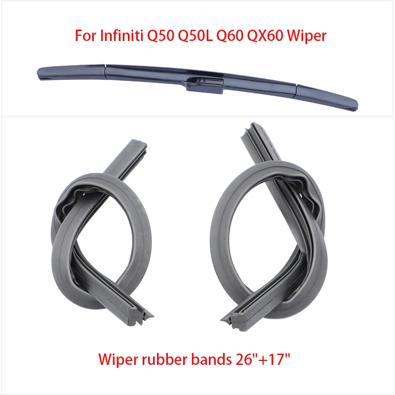 

For Infiniti Q50 Q50L Car Windshield Wiper Blade Insert Rubber strip (refill) 2Pcs 10mm 26/17inch Natural rubber Car Accessories