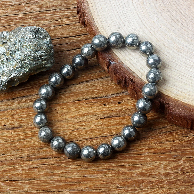 Bracelets de perles de pyrite d'énergie originales pour hommes, pierre d'hématite naturelle, brin de minerai de pyrite, bracelet amincissant, bijoux de soins de santé