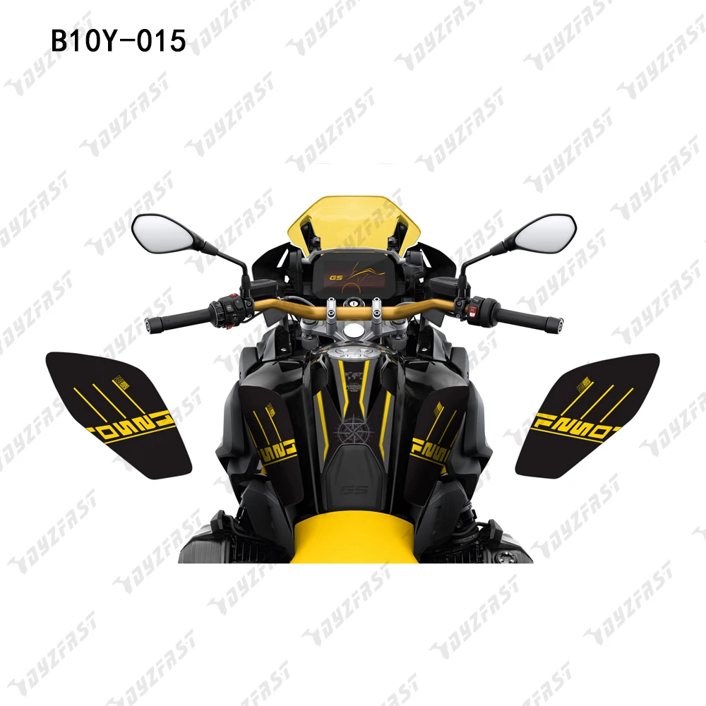

Fits (2017 and up) R1250GS1200GS. tank pad Graphic Kit Decals made with vinyl and thick, scratch resistant lamination.
