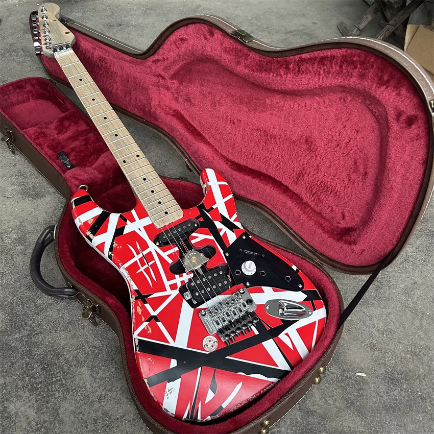 

STOCK Eddie Van Halen “Fran-k” Heavy Relic Electric Guitar/Red Body/Decorated With Black And White Stripes/Free Shipping
