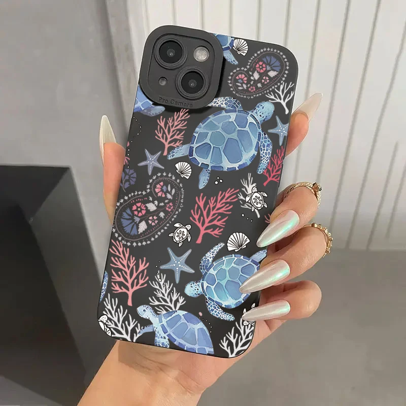 Summer Ocean Turtle Dolphin Print Silicone Soft Phone Case Cover