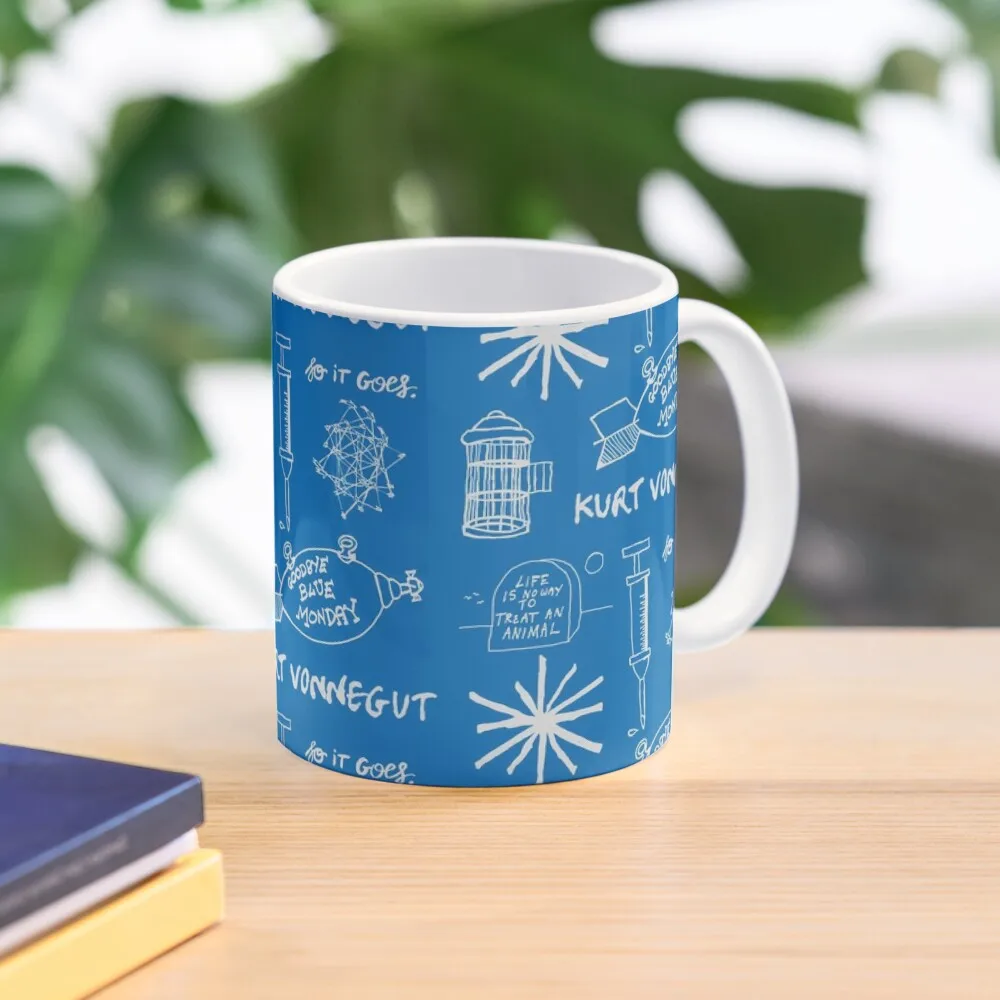 

Ode to Vonnegut -- Pattern -- White/Blue Coffee Mug Porcelain Thermal Cups Cups Of Thermal Mug