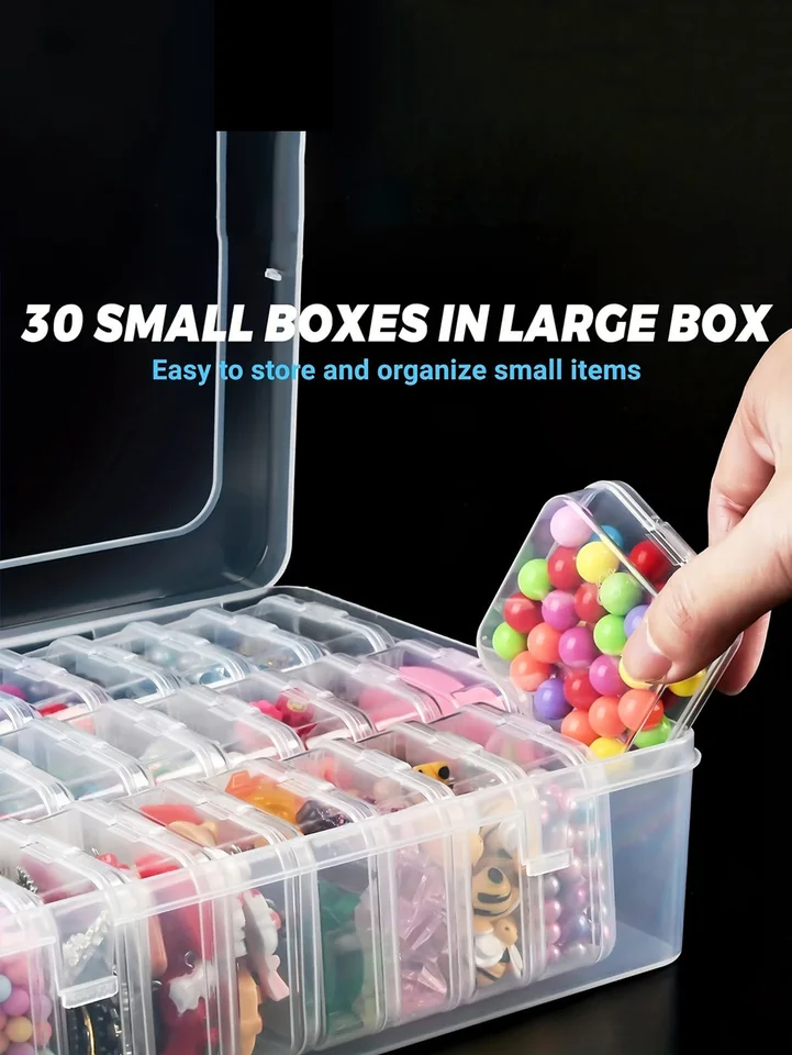 1 Set Of 30pcs Transparent Plastic Storage Box Mini Small Grid With Lid Square Jewelry Pearls And Miscellaneous Items_voghion.com
