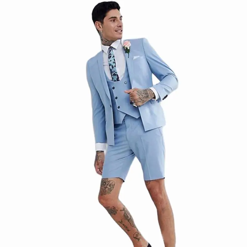 Summer Beach Sky Blue Mens Wedding Tuxedos 2024 Slim Fit One Button Shawl Lapel Groom Wear Suits Groomsman Prom Blazer 3 piece