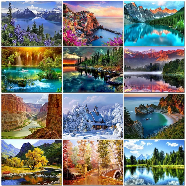 Pintura Por Números En Lienzo Con Marco, Kit De Bricolaje Para Adultos,  Dibujo De Paisaje, Pintura Acrílica, Imagen Al Óleo De Colorear Por Números,  Arte - Paquetes De Pintura De Cuadros - AliExpress