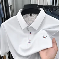 Polo à manches courtes pour hommes, qualité chaude, bouton à revers, broderie de chien, T-Shirt élégant et décontracté, vêtements d'affaires simples pour hommes, printemps 5