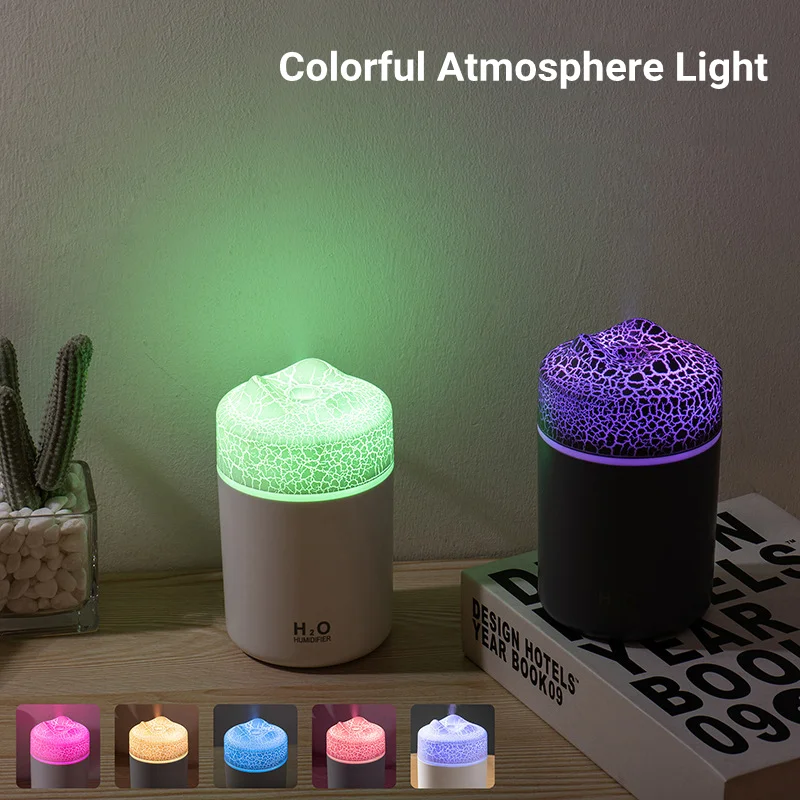 300ML Volcano Air Humidifier USB Aromatherapy Essential Oil Diffuser with LED Light for Home Car Mute Mini Mist Maker Fogger