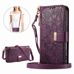 Stylish PU Leather Zipper Crossbody Flip Wallet Phone Case - Motorola Edge 60 Neo (Purple Long Strap)