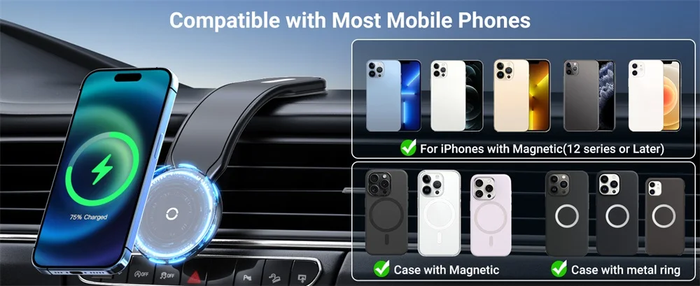 Universal Magnetic Car Phone Holder 15W Wireless Fast Charging Stand Stand Folda