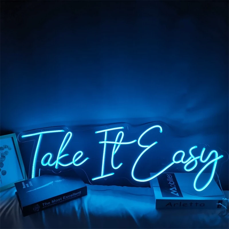 Take It Easy Neon Sign Custom Led Billboard Light Bedroom Personalized Home Encourage Dorm Office Childroom Wall Decor