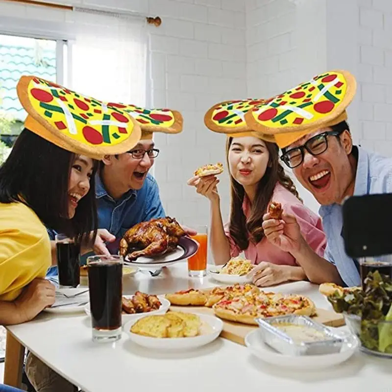 N7YF Funny Pizza Hat Silly Hat Fun Party Toy Play with Felt Toppings Novelty Costume Accessories Pizza Party Supply